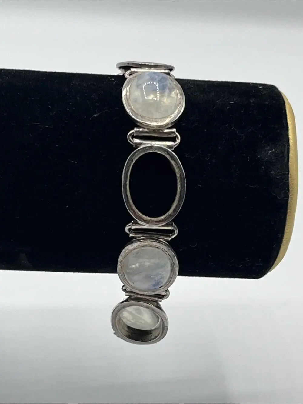 Vintage Sterling Silver Cabochon Moonstone Bracelet For Parts Craft Repair ASIS